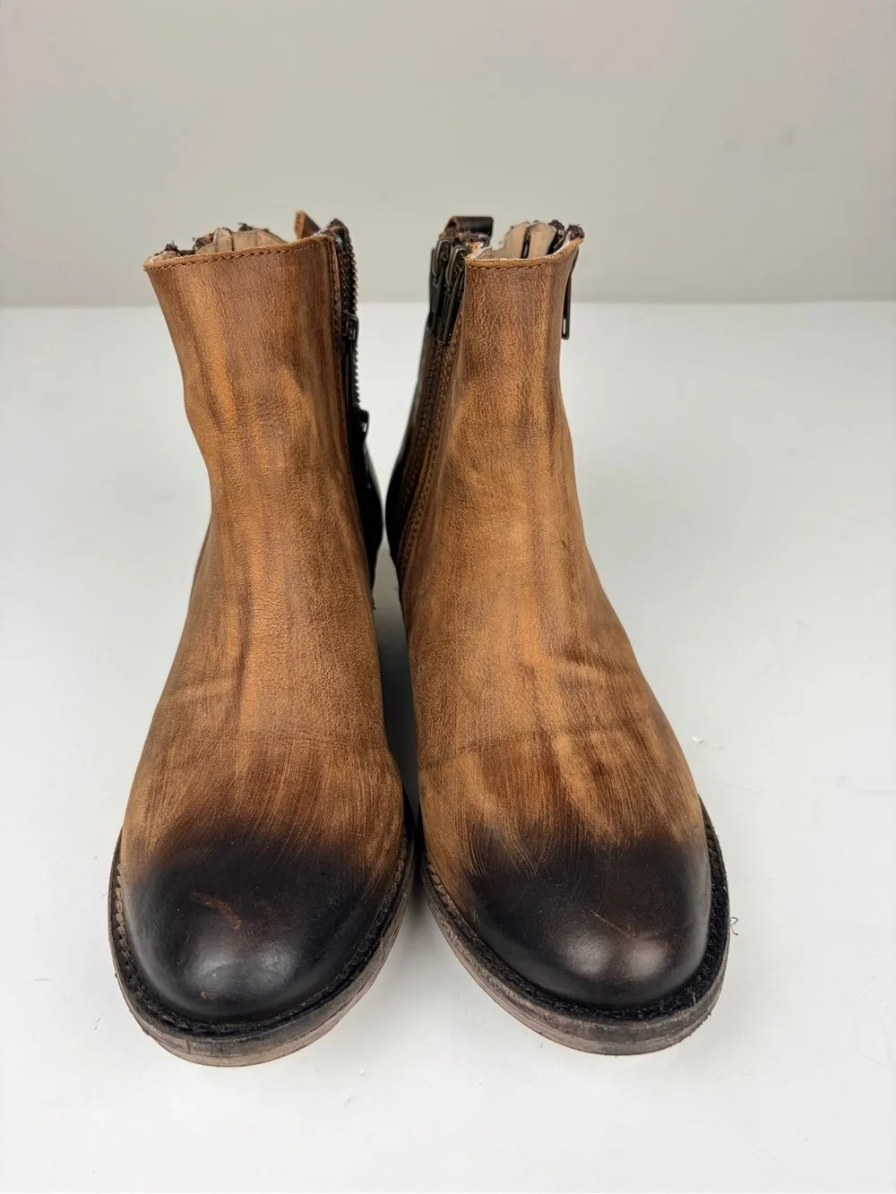 Circle G Burnished Distressed Leather Ankle Boots Sz 7.5 Western Double‎ Zip